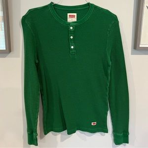 Levi's Men's Henley Green Thermal 3 Button Long Sleeve Shirt Size Medium